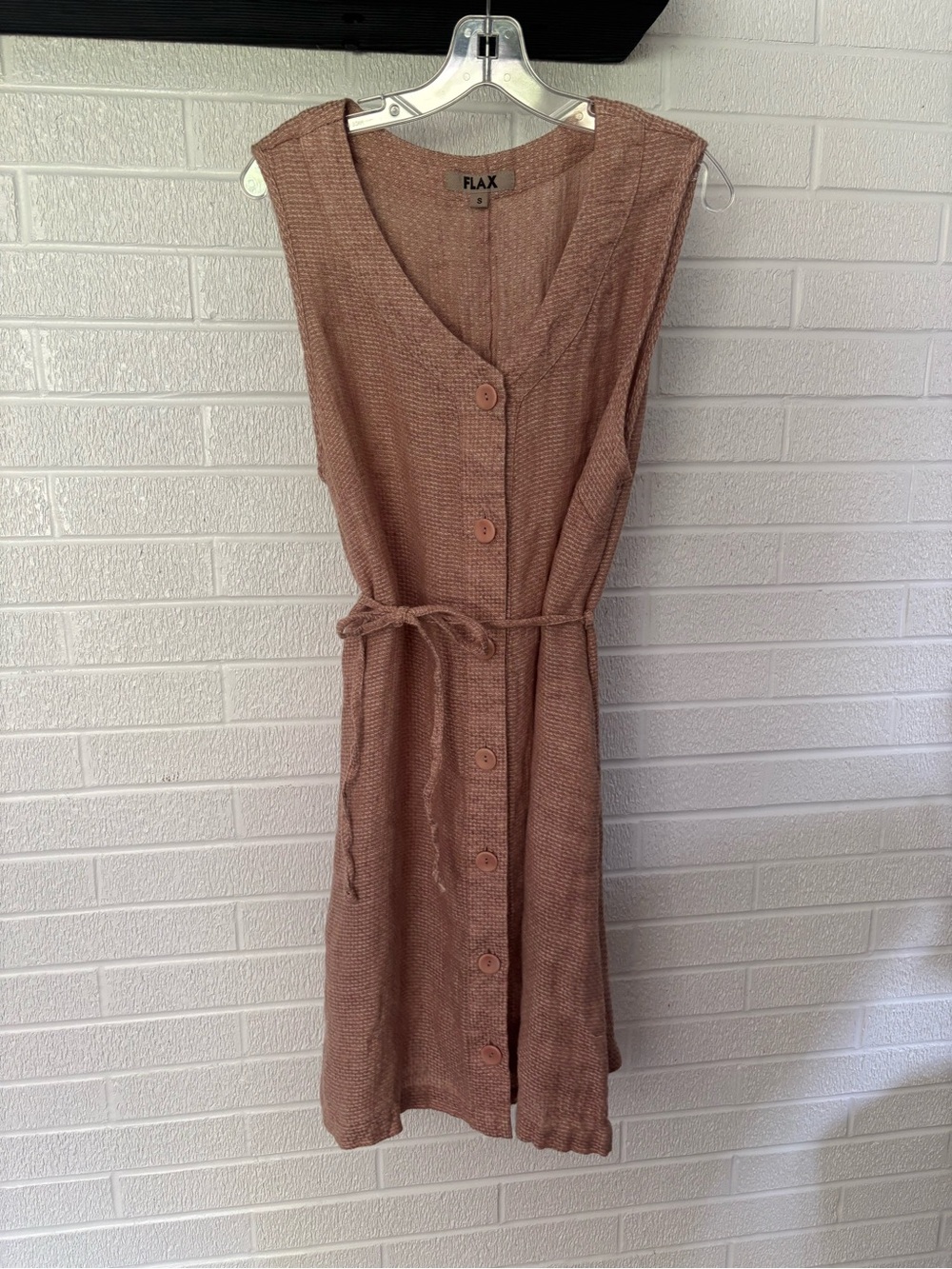 FLAX Linen Women’s Sleeveless Button-Up Dress in Dusty Rose